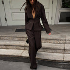 Women's Elegant Trouser Suit with Tailored Blazer and Wide Leg