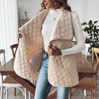 Elegant Quilted Vest with Wide Collar and Pockets