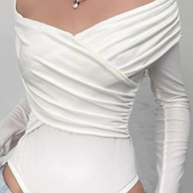 Women's Off-the-Shoulder Bodysuit with Draped Sleeves