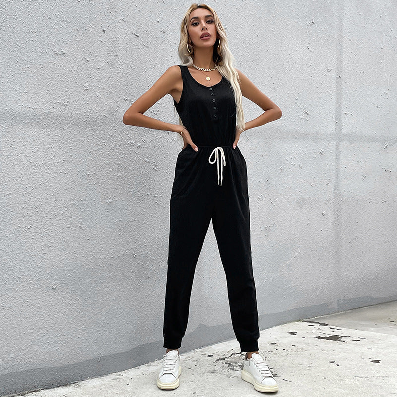 Women's Jumpsuit with Elastic Waist and Pockets