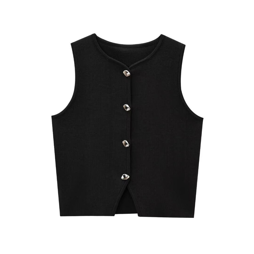 Women's Sleeveless Knit Top with Button Details