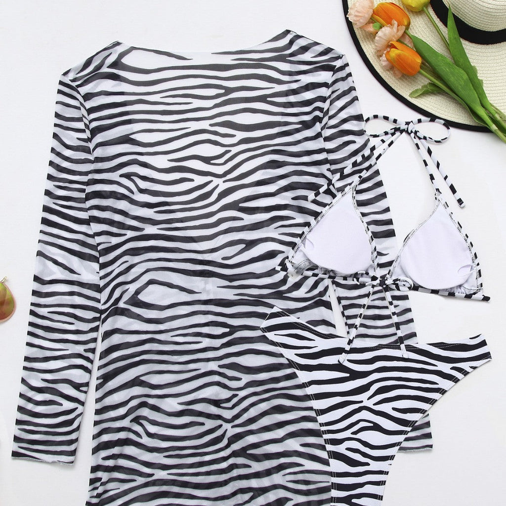 Women's Swimsuit with Integrated Knot and Fashionable Zebra Pattern