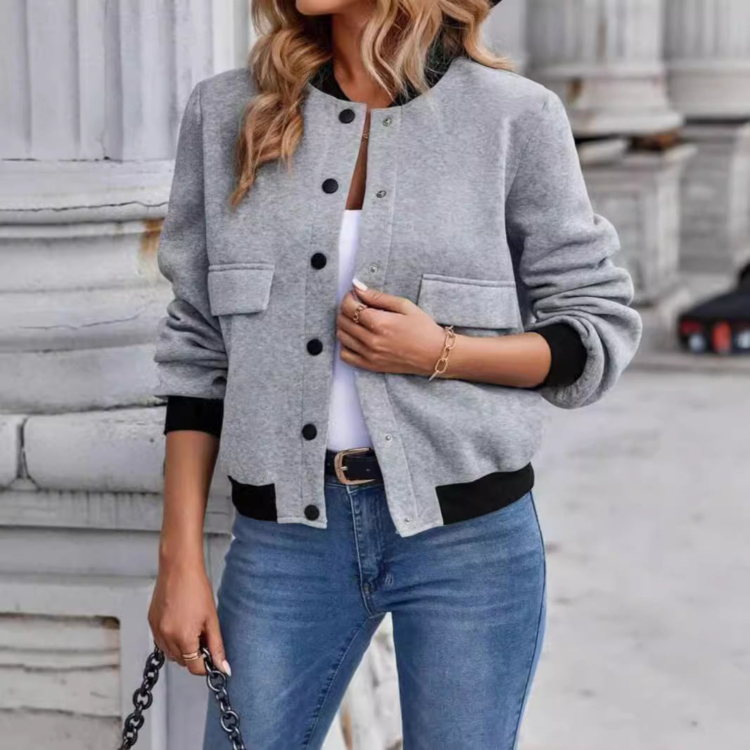 Women's Bomber Jacket with Pockets and Contrasting Collar