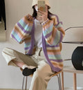 Women's Cozy Cardigan with Colorful Stripe Pattern and Wide Cut