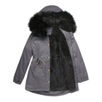 Women's Insulated Parka with Detachable Faux Fur Collar and Adjustable Waist