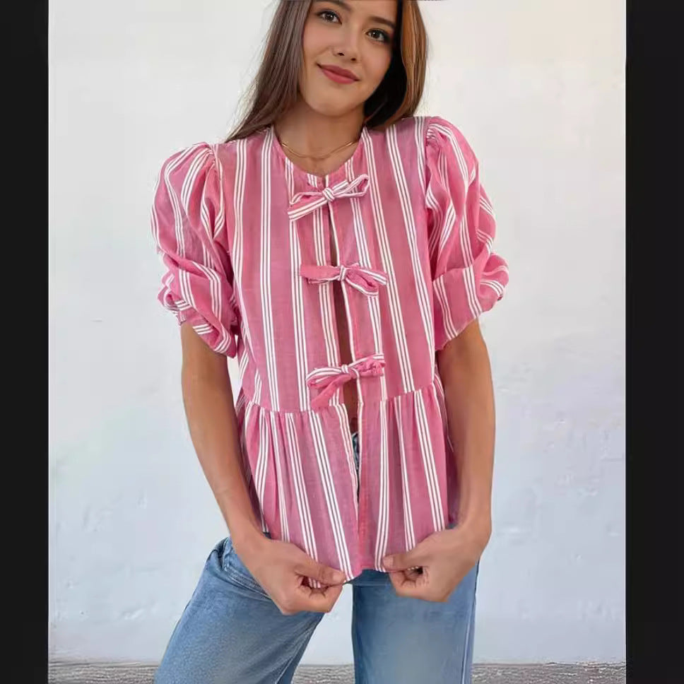 Women's Blouse with Ruffle Details and Button Opening