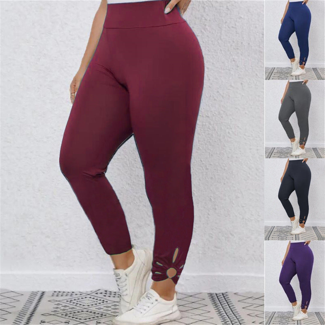 Women's High-Waisted Leggings with Stylish Cut Details
