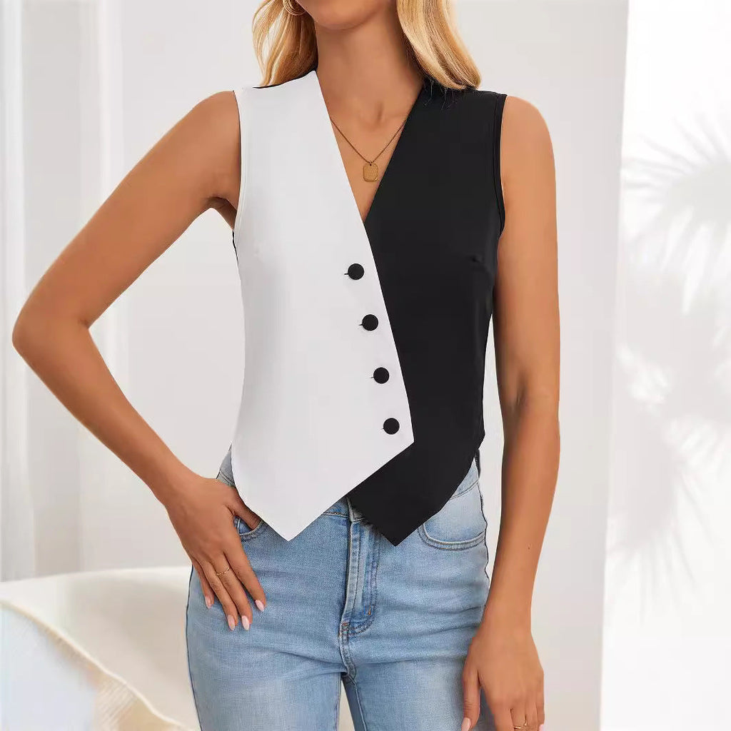Women's Asymmetrical Vest-Style Shirt with Button Details