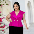 Women's Blazer Vest with Elegant Lapels and Shimmering Buttons