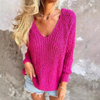 Women's Comfortable Textured V-Neck Long Sleeve Sweatshirt