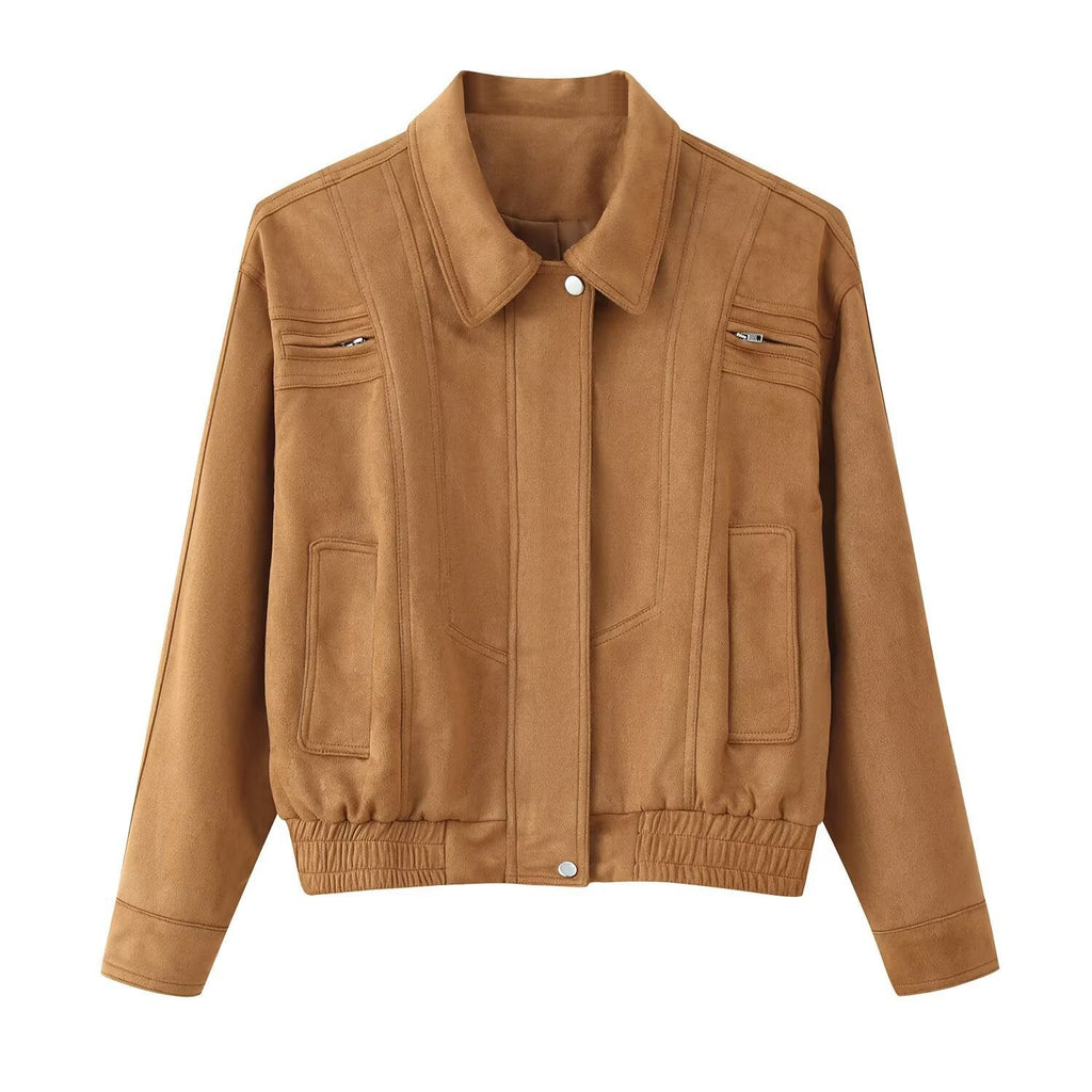 Elegant Women's Suede Jacket with Practical Pockets