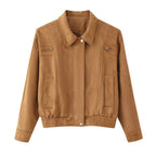 Elegant Women's Suede Jacket with Practical Pockets