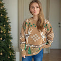 Women's Patterned Christmas Sweater with Festive Reindeer Design and Oversized Fit
