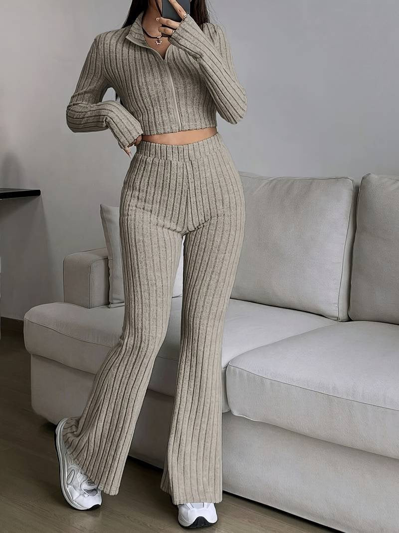 Women's Crop Pullover and Flared Pants Set