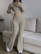 Women's Crop Pullover and Flared Pants Set