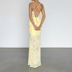 Women's Floral Maxi Dress with Spaghetti Straps and Lace Accents