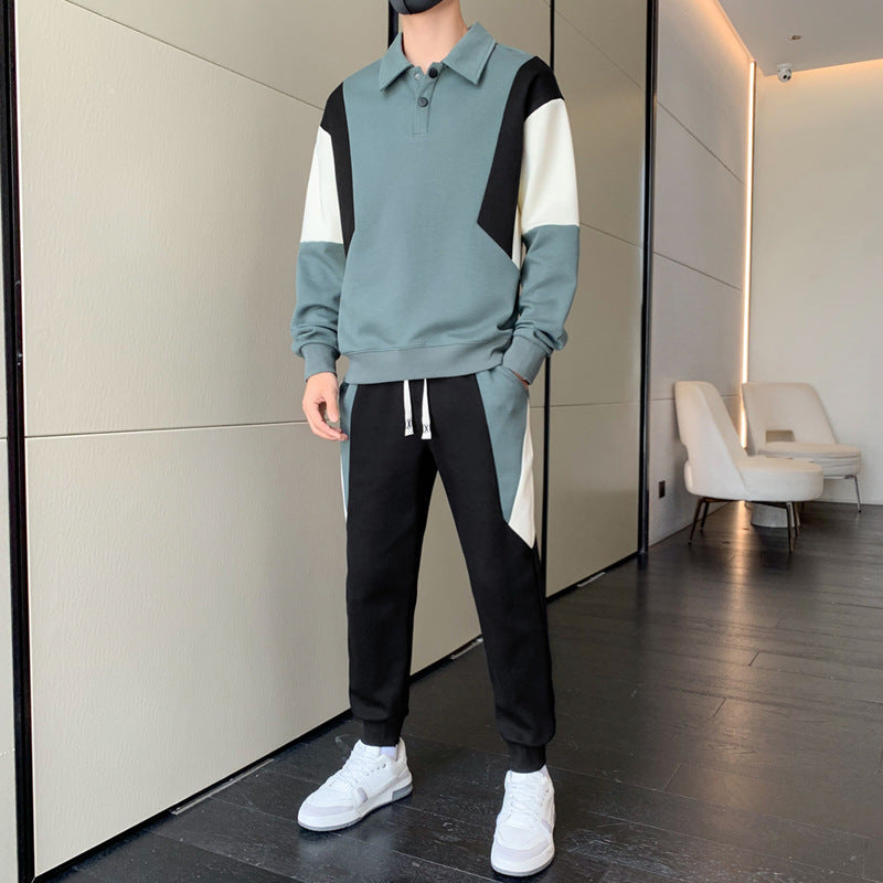 Men's Two-Piece Colorblock Tracksuit with Polo Collar