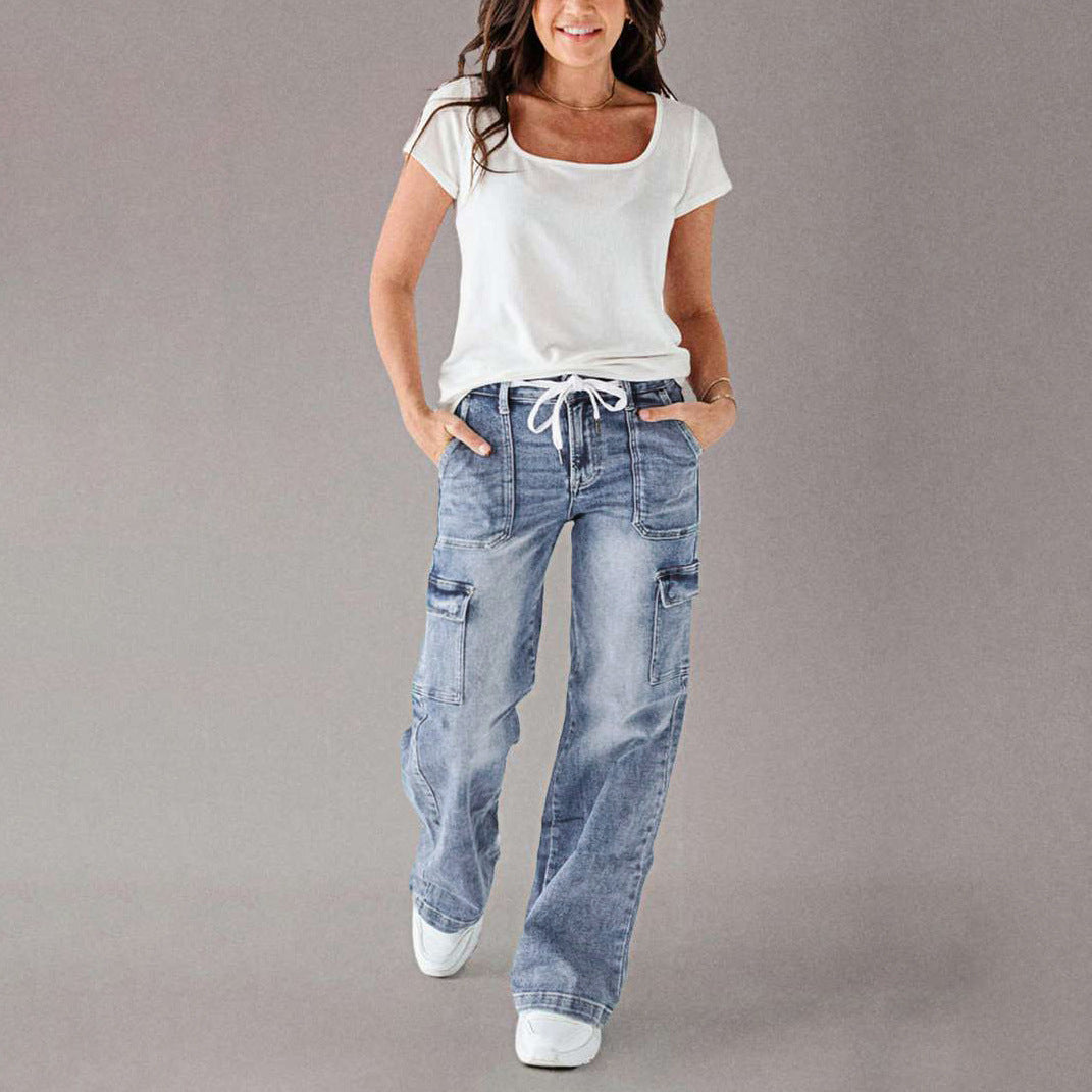 Women's Cargo Jeans with Casual Cut and Practical Pockets