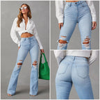 Women's High-Waist Flared Jeans with Distressing