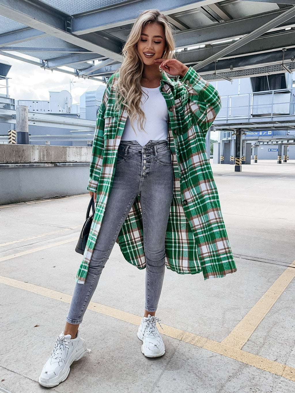 Women's Plaid Shirt Coat in Soft Cotton Blend