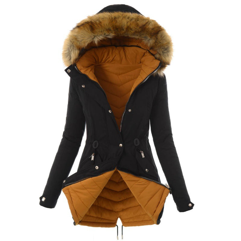 Fashionable Winter Jacket with Detachable Faux Fur Collar