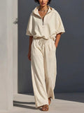 Women's Casual Lounge Set with Half-Zip Hoodie and Wide Palazzo Pants