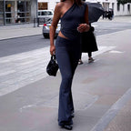Elegant Women's Jumpsuit with Asymmetric Design and Decorative Waist