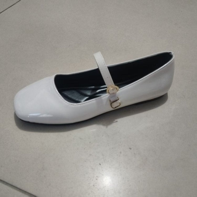Women's Ballet Flats with Elegant Strap and Shiny Upper
