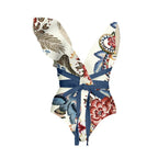 Women's Floral Ruffle Swimsuit Set with High-Waisted Shorts
