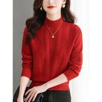 Women's Chunky Knit Sweater with Cable Pattern and High Neck