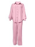Women's Casual Two-Piece Set with Airy Blouse and Wide-Leg Pants