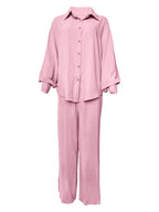 Women's Casual Two-Piece Set with Airy Blouse and Wide-Leg Pants