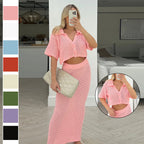 Women's Casual Knit Set with Cropped Jacket and Wrap Skirt