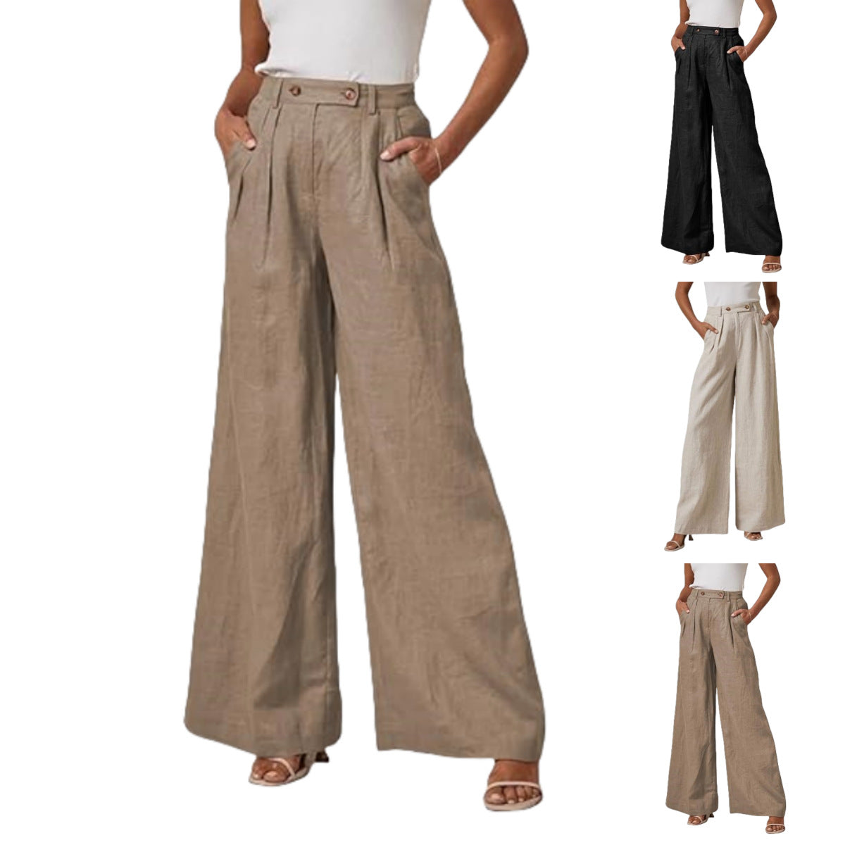 Women's Elegant High-Waisted Linen Trousers