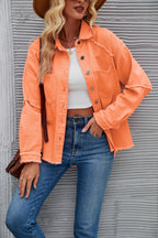 Women's Denim Jacket with Relaxed Fit and Frayed Details