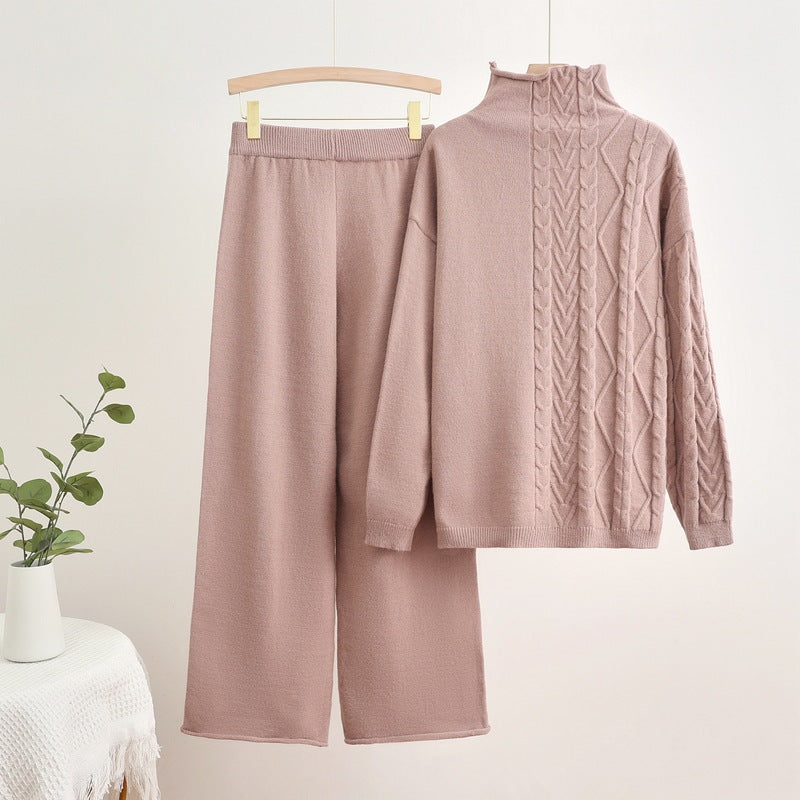 Women's Cozy Knit Loungewear Set with High Neck