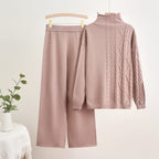 Women's Cozy Knit Loungewear Set with High Neck