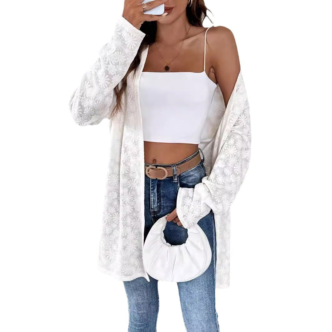 Women's Elegant Cardigan with Floral Motifs