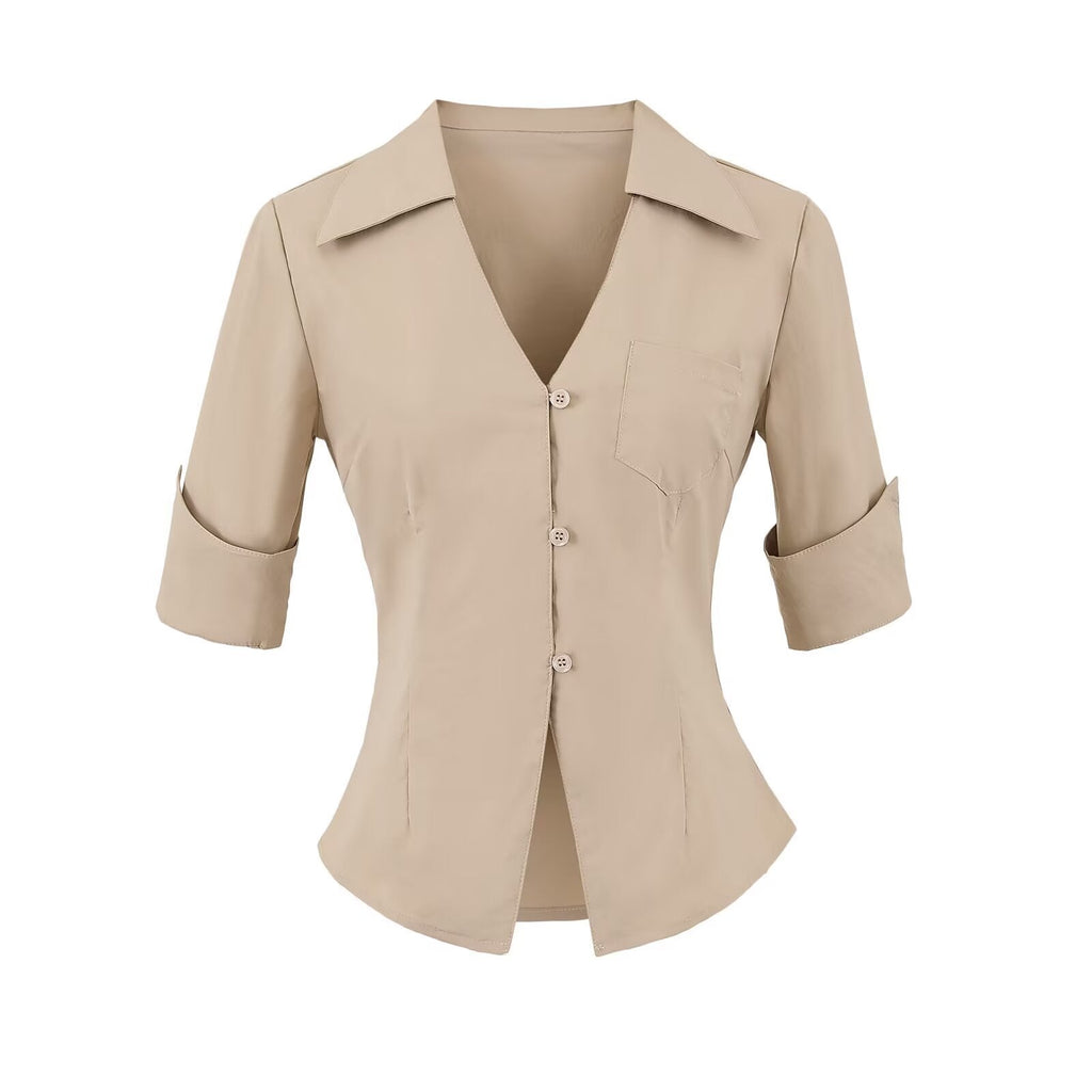Women's Blouse with Elegant Cut and Pocket Detail