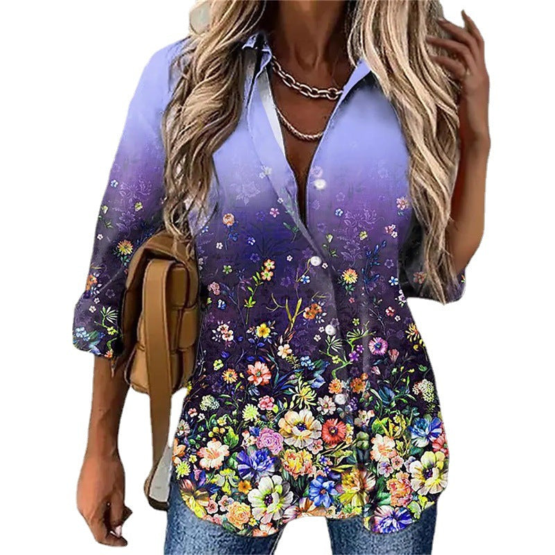 Women's Floral Print Shirt Blouse
