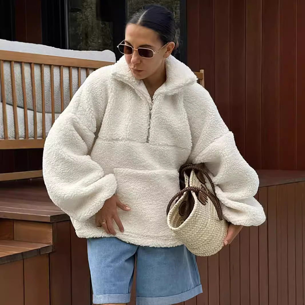 Women's Fleece Sweater with High Collar