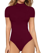 Women's Short-Sleeve Bodysuit with High Collar