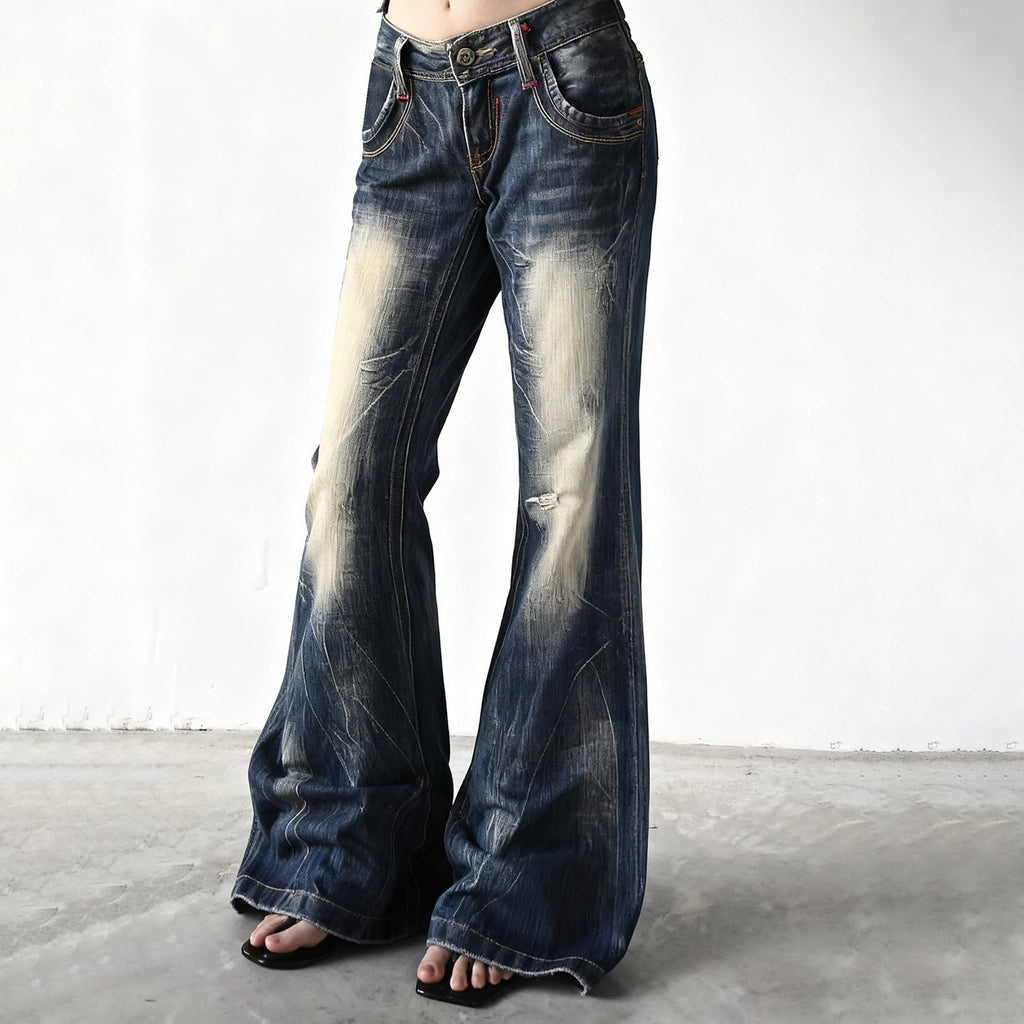 Women's Flared Jeans with Fashionable Distressed Look