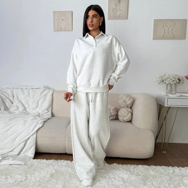 Women's Comfortable Polo Pullover and Relaxed Pants Set