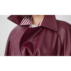 Women's Faux Leather Trench Coat with Elegant Cut