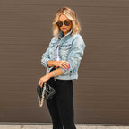 Women's Cropped Denim Jacket with Fringe