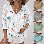 Women's Casual Floral Blouse with Button Details