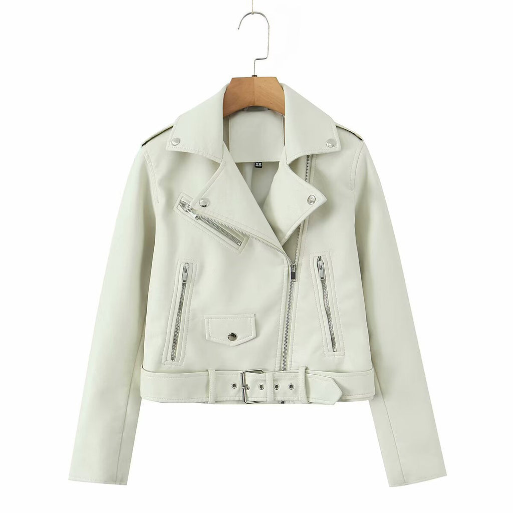 Women's Biker Jacket with Buckle Closure