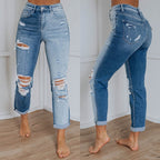 High-Waisted Destroyed Jeans