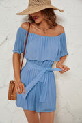 Women's Ruffled Jumpsuit with Adjustable Waist Belt